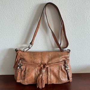 B. Makowsky Rose Gold Python Yvette East/West Leather Crossbody Bag (Rare)